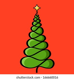 Stylized Christmas tree on red background illustration