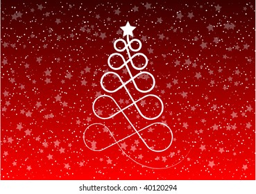 Stylized christmas tree on the red background.