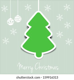 stylized christmas tree on a vintage style background with ornate balls and snowflakes, eps10 vector
