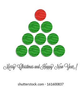 stylized Christmas tree with red and green balls of crepe paper