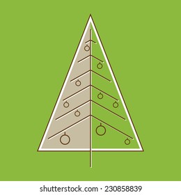 Stylized Christmas tree in retro style with a green background