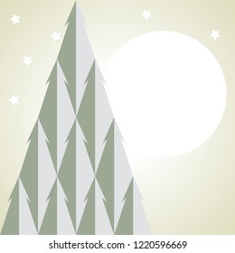 Stylized Christmas tree simple card. Vector illustration.