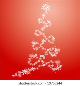 Stylized Christmas tree in spiral shape made from snow flakes