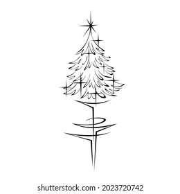 stylized Christmas tree with a star at the top and a decorative element at the bottom. graphic decor