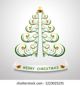 Stylized Christmas tree. Vector illustration. Trendy Christmas tree for design, banners, posters, cards. Christmas greeting card template.