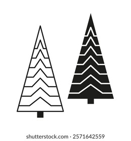 Stylized Christmas trees. Geometric vector shapes. Black and white contrast. Holiday illustration set.