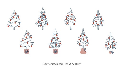 Stylized Christmas trees. The minimalist design has a festive vibe, perfect for holiday cards or seasonal artwork.