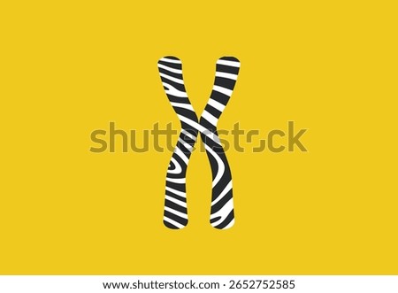 Stylized chromosome with zebra pattern symbolizing rare genetic disorders. Bold icon used in awareness campaigns, advocacy materials, healthcare communication, and rare disease education contexts.