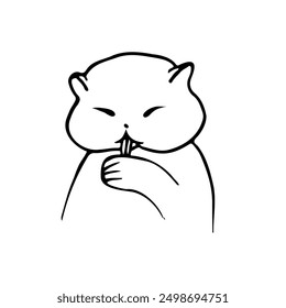 stilisierte mollige Katze leckt Pfote - handgezeichnet doodle