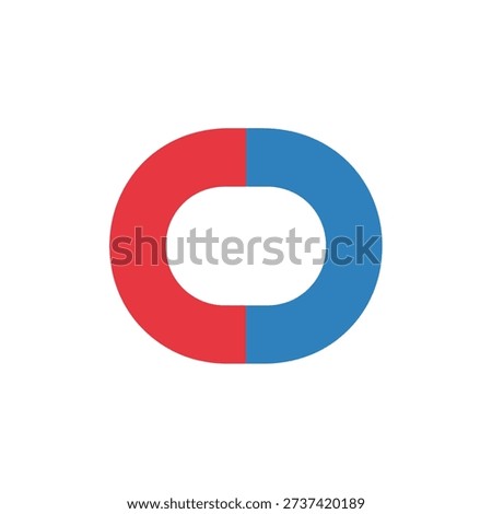 A stylized circle divided into red and blue halves.