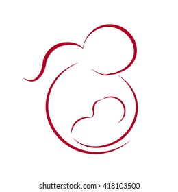 Stylized Circle Image Of Mother Holding Baby. Breastfeeding Logo. Maternity Symbol.