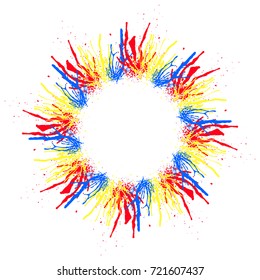 Stylized circle of multi-colored watercolor splashes and space for text. Vector illustration EPS10