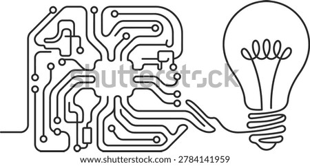 A stylized circuit board connects to a light bulb representing an idea