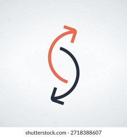 A stylized circular arrow graphic with orange and black colors on a white background, representing change, movement, and cycle.