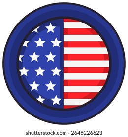 Emblema circular estilizado com uma representação da bandeira americana