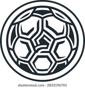 Stylized Circular Logo of a Soccer Ball with Hexagonal and Pentagon Patterns in Dark Grey and White