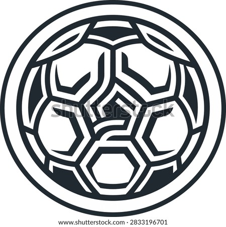 Stylized Circular Logo of a Soccer Ball with Hexagonal and Pentagon Patterns in Dark Grey and White