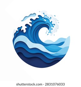 Stylized circular wave pattern with deep blue water textures