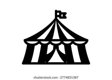 A stylized circus tent with a flag on top isolated on transparent background