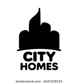 Stylized city homes logo featuring a building silhouette. Represents urban living, real estate, and modern architecture.