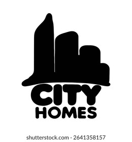 Stylized city skyline silhouette icon, perfect for real estate branding. Modern and iconic silhouette design.
