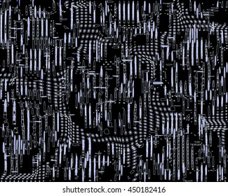 The stylized cityscape. Abstract background in black, white and pale lilac tones with randomly arranged  geometric elements
