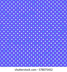 Stylized classic polka dot background in trendy modern neon glow blue colors. Repeating geometric background, perfect for prints, decoration and wallpapers. Vector seamless pattern.