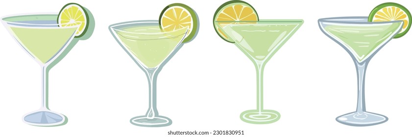 Stylized Clean Beverages Margarita, white background, simplify flat design