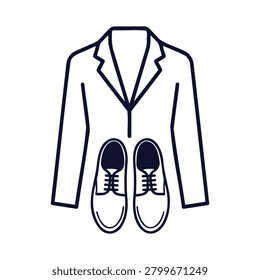 Stylized clean line art illustration of a formal suit jacket and classic laceup shoes