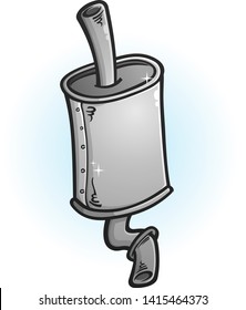 A stylized clipart drawing of a shiny new car muffler