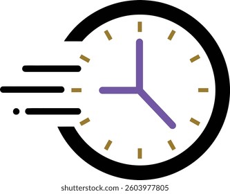 A stylized clock with bold outlines and motion lines, emphasizing speed and efficiency, creating a modern and energetic atmosphere.