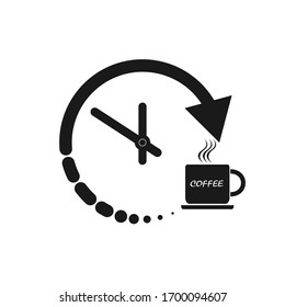 Stylized clock and coffee Cup icon for logo, logo, button or information. Stock illustration isolated on a white background. Flat design
