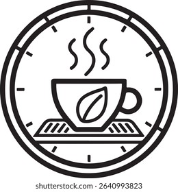 A stylized clock design featuring a steaming tea cup inside a circular frame vector illustration