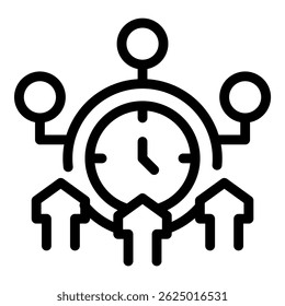 Stylized clock is managing time and growth, with upward arrows symbolizing success