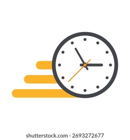 A stylized clock with motion blur streaks, symbolizing speed, time, and efficiency in a modern, minimalist design.