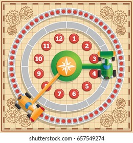 Stylized clock on an automotive theme. Vector illustration.
