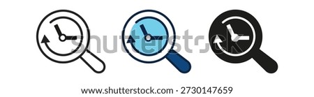 Stylized clock search icons in black, blue, and white, symbolizing time management and efficiency.