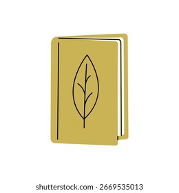 Libro cerrado estilizado con icono de línea de hoja simple. Diseño de cuaderno ecológico plano