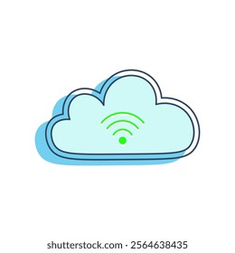 stylized cloud icon with wifi signal symbol.  This icon represents cloud computing and internet connectivity, relevant to the theme of technology, networking and digital communications.