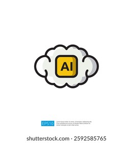 a stylized cloud with the letters AI inside a yellow box, symbolizing artificial intelligence and its conceptual representation Icon