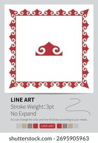 Padrões de nuvens estilizadas formam uma borda decorativa e design central em um fundo branco.