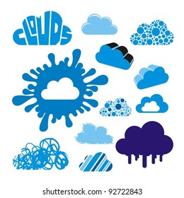 stylized clouds collection of eleven icons. A vector illustration