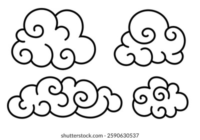 Stylized clouds illustration. Vector outline drawing on a white background.