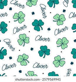 Stylized Clover Leaves Pattern for Holiday Decor. Perfect for Patrick Day celebrations, festive decor, or adding a touch of Irish luck. Ideal for digital backgrounds, gift wrapping.