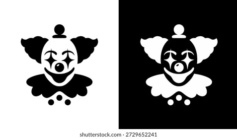 Stylized Clown Head Icon Logo Design Black and White Graphic Element