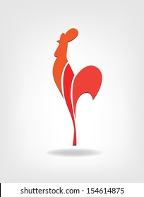 stylized cock on the gray background. Company logo design.