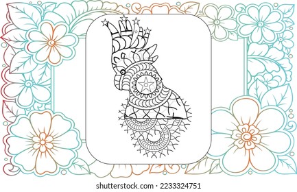 Stylized cockatoo parrot, isolated on white background. Freehand sketch for adult anti stress coloring book page with doodle and zentangle elements.