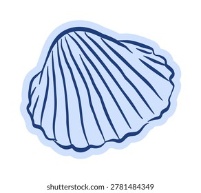 Stylized cockle seashell Hand drawn trendy elegant Amalfi Coast and Mediterranean doodle style. Blue line art vector for summer branding, luxury decor, and stationery.