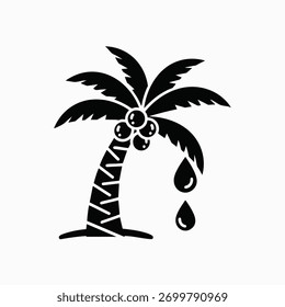 Stylized Coconut Palm Tree with Dripping Liquid Emblem in Black and White