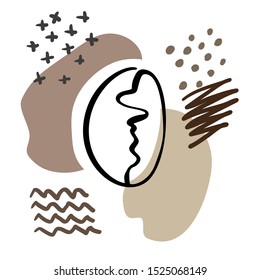 Stylized coffee bean in hand drawn sketch style on background abstract. Vector illustration.